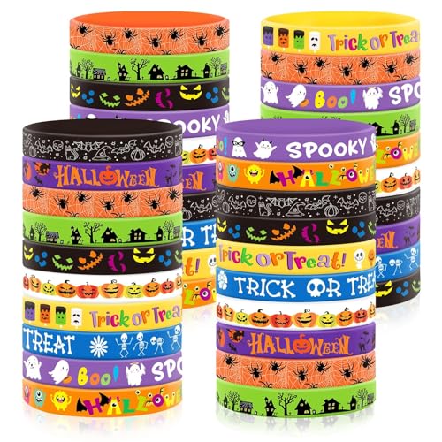 Halloween Rubber Bracelets Wristbands Set - 120pcs with 10 Styles for Kids Party Favors