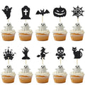 Halloween Cupcake Toppers - 30 Pcs Black Glitter Cake Decorations - Variation of THIS listing