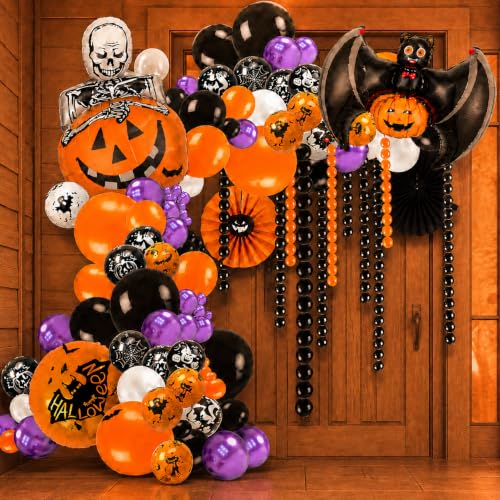 Black Halloween Balloon Arch Kit with Bat Skull Ghost Balloons - 209Pcs