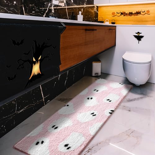 Halloween Ghost Bathroom Runner Rug 18x45 Inch Pink - Spooky Home Decor