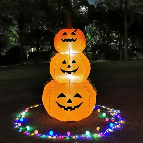 6FT Stacked Pumpkin Inflatable Halloween Decoration with Built-in LED Lights - Outdoor Indoor Yard Decor