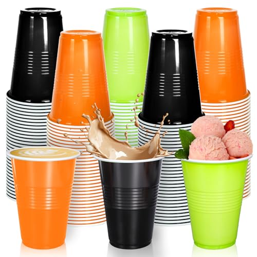 Halloween 16oz Disposable Plastic Cups - Black, Orange, Green, Pack of 150