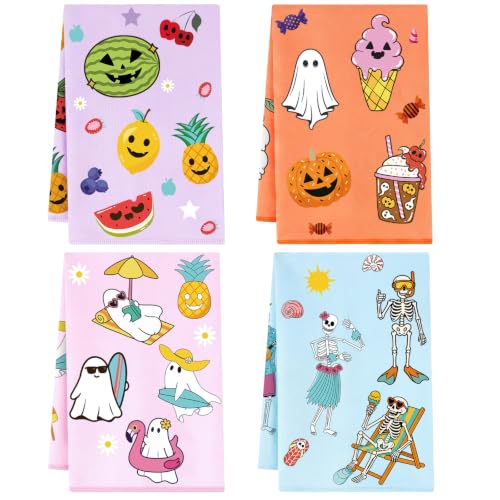 Halloween Skull Kitchen Towels Set - Funny Ghost Hand Towels, 4 Pcs Variation of Skull