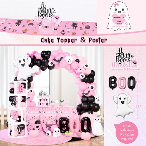 Halloween Baby Shower Decorations Girl Set - Pink & Black Spooky Party Kit with Balloons, Backdrop, Sash