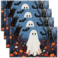 Halloween Ghost Placemats Set of 4 - Watercolor Flower Leaves & Bats, Kids & Kids Girls, Color 05, 12x18 inches