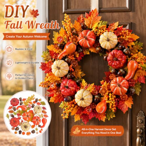 Artificial Mini Pumpkin Set with Acorns & Leaves - Fall Decor, Harvest Bowl Fillers - Mixed 1-3 Inch