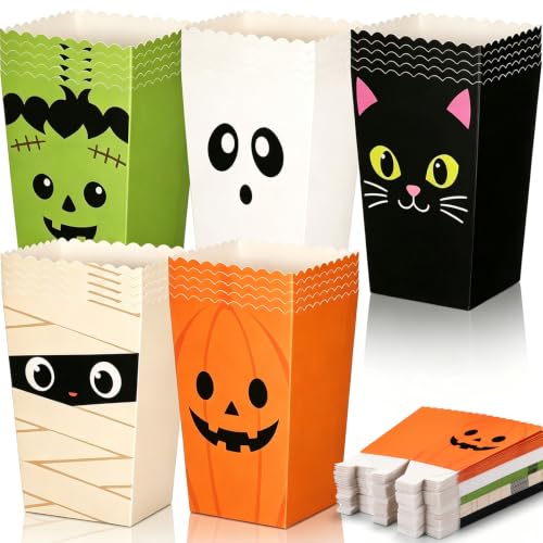 Halloween Popcorn Boxes 50 Pcs Cute Monster Variation Treat Buckets for Party