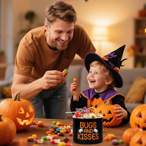 Halloween Candy Dish Cauldron with Bugs and Kisses - Mini Ceramic Snack Bowl, Tiered Tray Decor