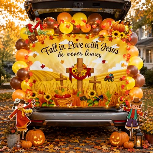 Halloween Christian Car Trunk Decor Set with Balloons & Lights - Fall Harvest Theme