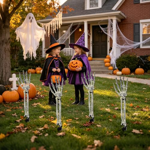 Outdoor Halloween Skeleton Arm String Lights - 120 LED Purple & Green Lights with Remote & 8 Modes, Waterproof Lawn Decor