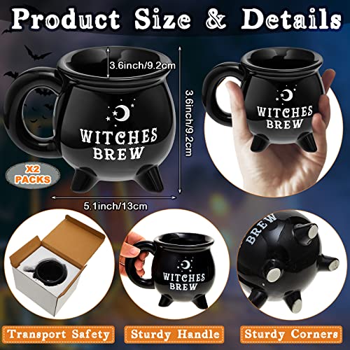 2-Pack Witch Cauldron Ceramic Mugs 12 oz Halloween Coffee Cups - Black