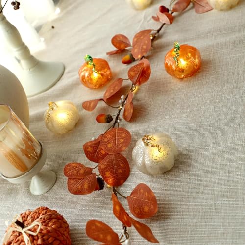 Orange Glass Pumpkin Lights Set of 3 - Fall Halloween Thanksgiving Decor