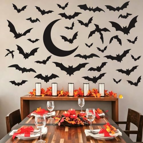 Halloween Bat Wall Decals Stickers Removable Moon Wall Decor - Black Variation