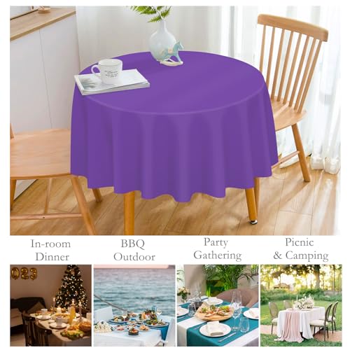 Purple Disposable Round Tablecloths 12 Pack - 84 Inch Plastic Cover for Parties
