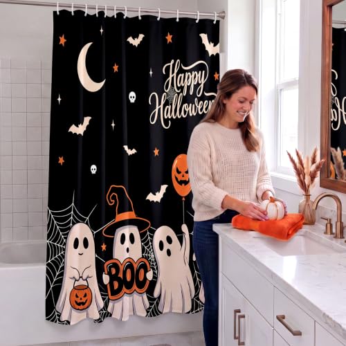Halloween Ghost Shower Curtain with Hooks, 72 x 71 Inches - Boo Variation