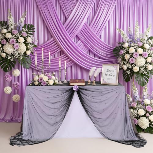 Gauze Tablecloth Black Pearl Tulle Overlay 60x120 Inches - 1 Piece