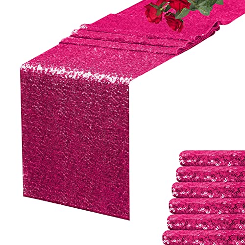 Pink Sequin Table Runner 12x72 Inches - 6 Pack, Glitter Party Decor - Hot Pink Variation