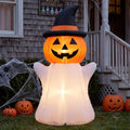 Pinkunn 5Ft Halloween Inflatable Pumpkin Ghost Decoration - Outdoor Scene, LED Light, Easy Setup, Variation: Pumpkin Ghost / 5ft
