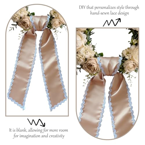 Khaki Satin Wreath Sash Set - 2 Pieces with Plain Trim for Front Door Decor