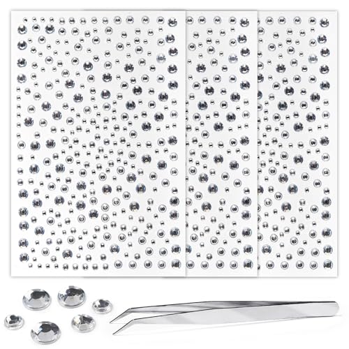 White Face Gems Pearls Rhinestone Stickers for Makeup Nails & Body Decor - 975PCS