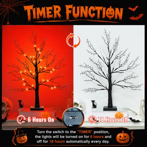 Orange Variation 2-Pack 24-Inch Black Halloween Tree with Orange Lights - Indoor Spooky Decor