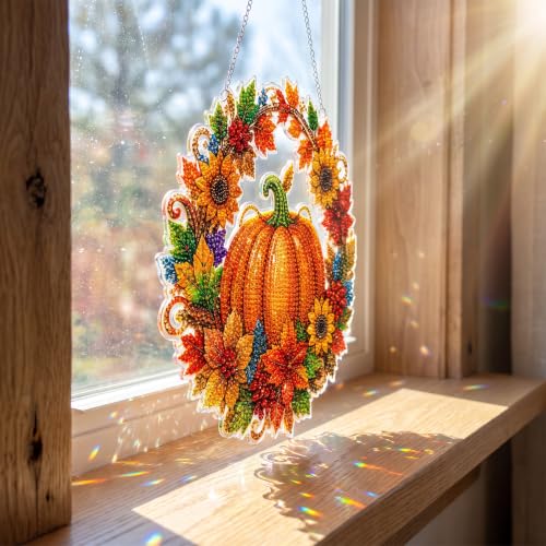 Autumn Pumpkin Diamond Art Kit - DIY Rhinestone Suncatcher for Fall Decor