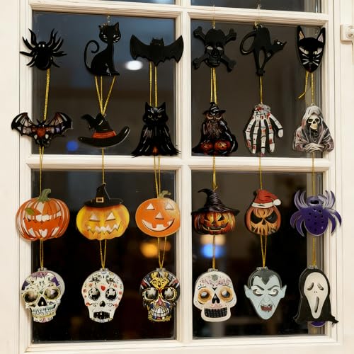 24PCS Halloween Tree Decorations Ornaments - Spiders, Bats, Skulls, Ghosts & More
