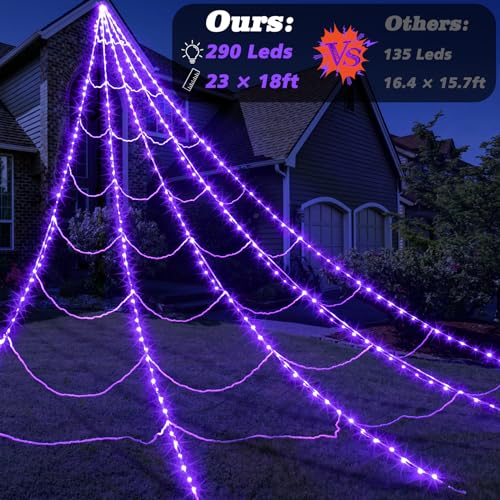 Purple Halloween Spider Web Lights 290 LED 23 Ft Outdoor Indoor Decoration