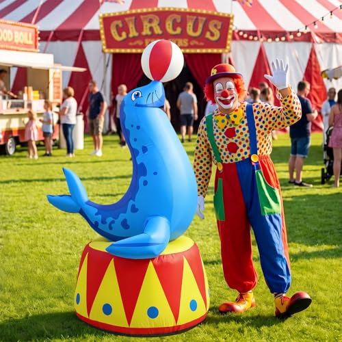 Inflatable Circus Seal with LED Lights - 5.3 ft Outdoor Carnival Party Decor - Realistic Seal Design