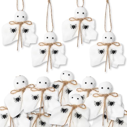 Halloween Ghost Hanging Ornaments Set - 24 Mini Rustic Decor for Haunted House & Yard