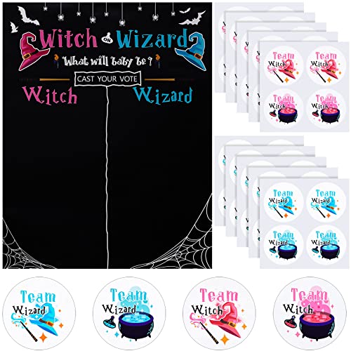Gender Reveal Party Supplies - Wizard or Witch Decorations & Voting Stickers Set