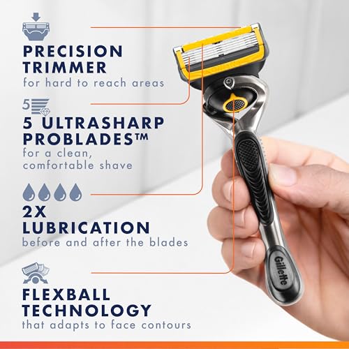 Men's Razor with 5-Blades & Precision Trimmer - Gillette ProGlide Shield, 1 Handle + 4 Refills
