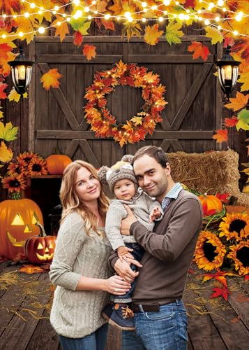 Fall Thanksgiving Backdrop 6x8FT Autumn Rustic Wooden Floor Maple Leaf Scene