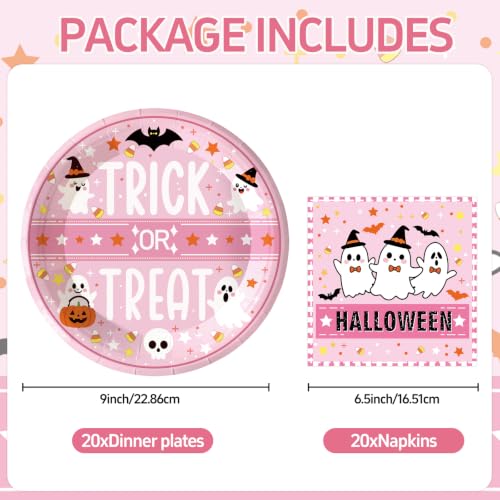 Halloween Ghost Paper Plates and Napkins Set - Classic Trick or Treat Design