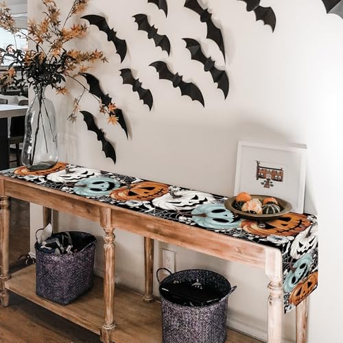 Halloween Spooky Pumpkin Table Runner 13x108 Inch - Modern Design