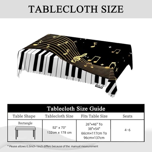 Music Notes Tablecloth 52x70 Inch Rectangular Black Piano Musical Decor Variation of Music Notes