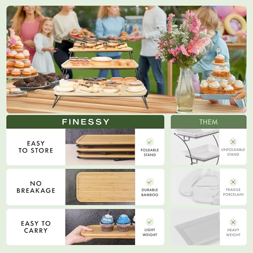Bamboo Three Tiered Serving Trays for Party - Medium - FINESSY