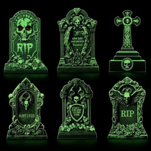 Glow-in-Dark Halloween Tombstone Decorations Outdoor Set with Stakes
