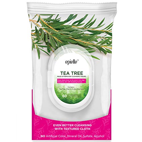Tea Tree Makeup Remover Wipes - Gentle Facial Cleansing Towelettes, 60 Count