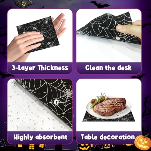 Halloween Spider Web Disposable Napkins - Black 50 Pcs Halloween Party Supplies