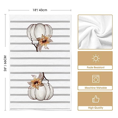 Sunflower Pumpkin Fall Kitchen Towels Set of 2 - Beige, 18x26 Inches