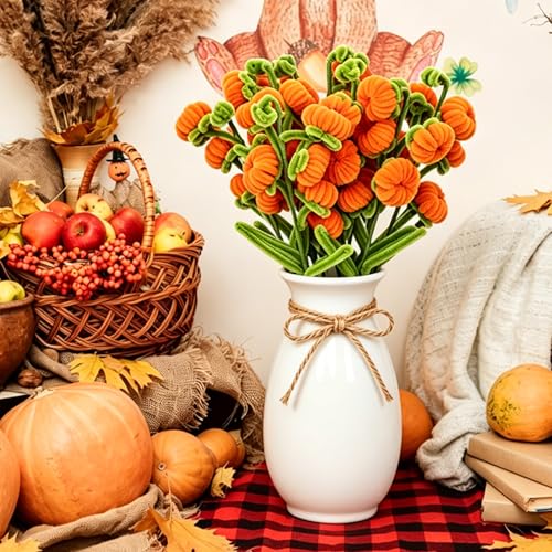 Artificial Fall Pumpkin Stems - 6 Pack, 11.8 Inch Autumn Floral Picks