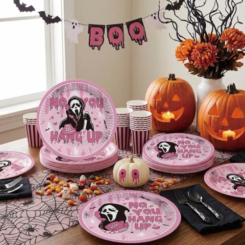 Pink Halloween Paper Plates 40 Pack - Heavy Duty Disposable Dinnerware