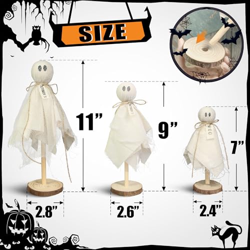 Rustic Halloween Ghost Figurines Set of 3 Farmhouse Holiday Decor