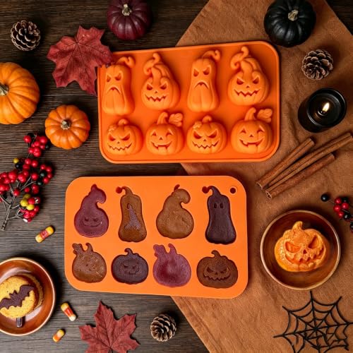 Halloween Pumpkin Silicone Mold - 8 Designs, Orange, for Baking & Chocolates
