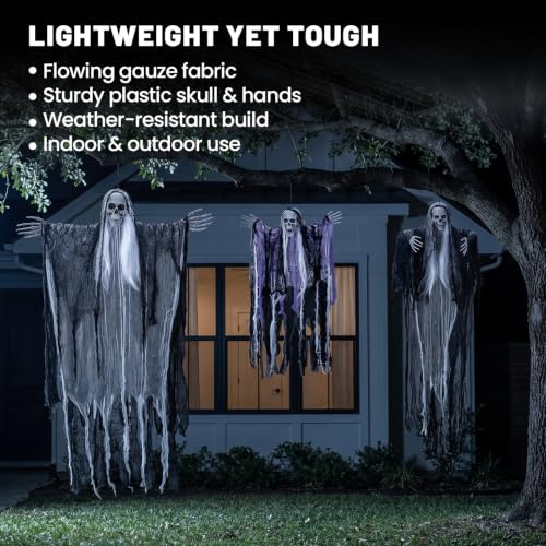 3 Pack Halloween Hanging Ghost Decorations - Poseable Grim Reaper for