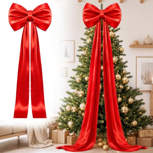 Large Red Christmas Bow Decoration - 70 x 22 Inches Oversized Satin Holiday Wreath Topper with Ribbon - Variation: Red / 70 x 22 Inch