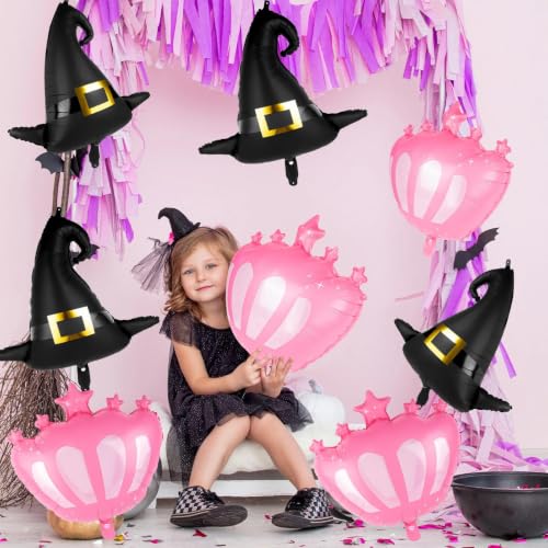 14Pcs Halloween Witch Hat and Crown Foil Balloons for Party Decor
