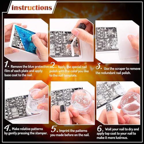 Halloween Classic Nail Stamping Plates Set - Pumpkin Ghost Witch Bat Design for Manicure DIY