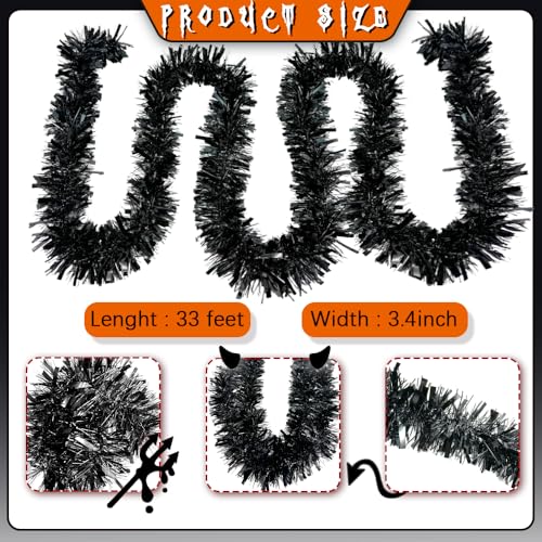 33ft Black Christmas Tinsel Garland - Metallic Twisted Holiday Decor
